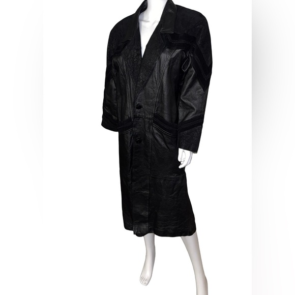 Springwest Jackets & Blazers - Vintage Springwest Women's Full Length Black Leather Trench Coat Size L P2P 23”